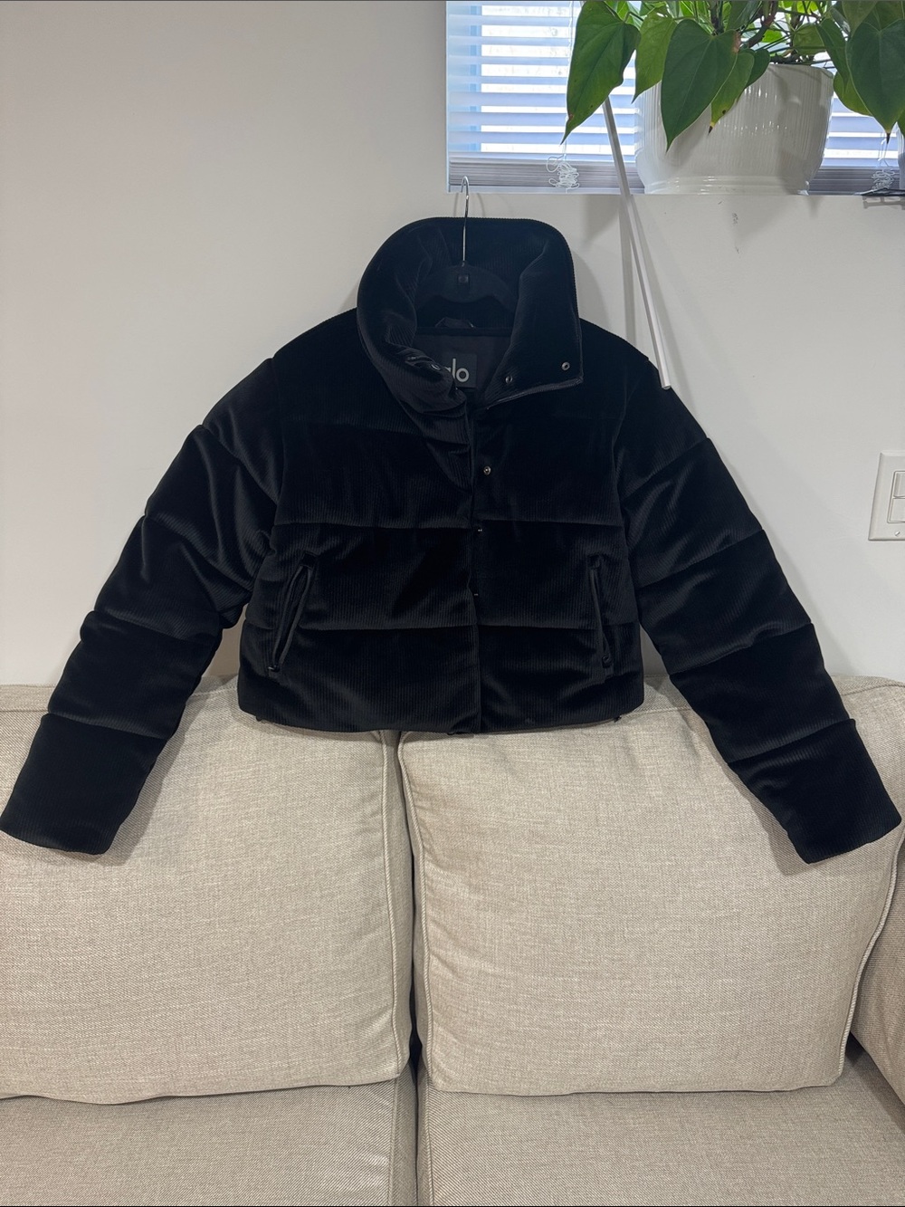 Black Cropped Puffer Jacket - Women's